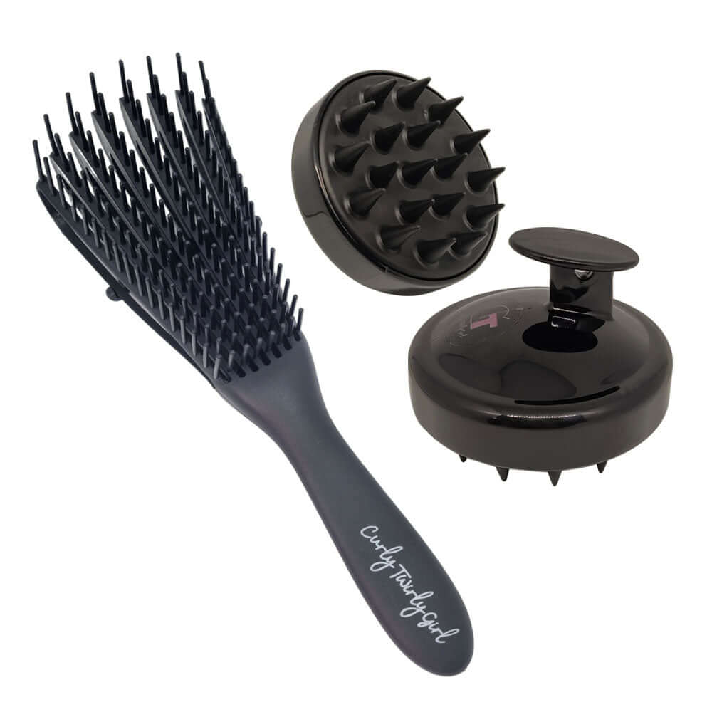 Black shampoo detangler brush and scalp massager brush