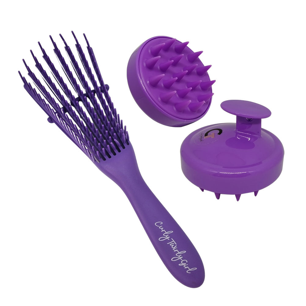 Purple shampoo detangler brush and scalp massager brush