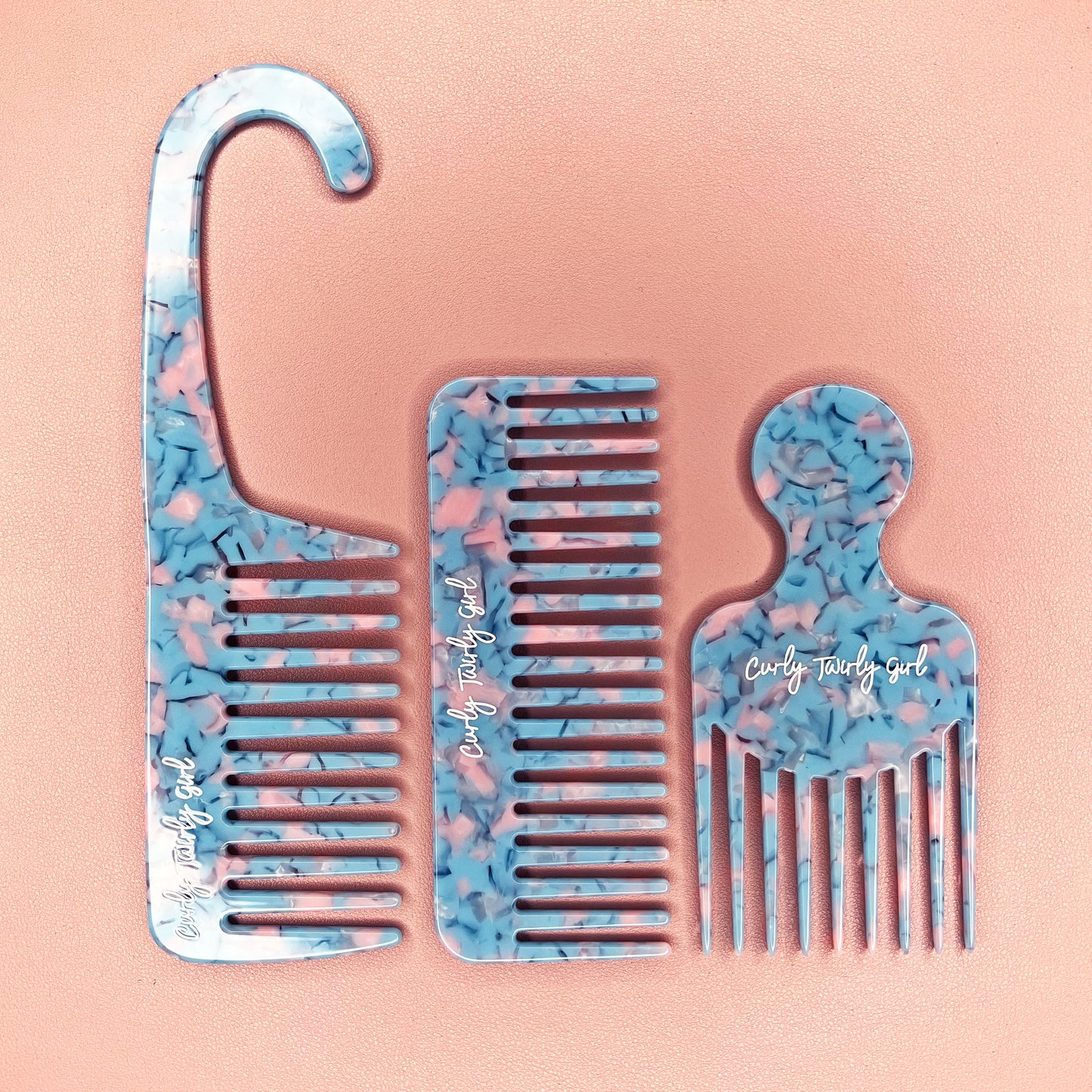 Blue wide tooth comb complete set 