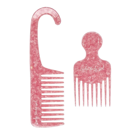 Pink afro hair comb and wise tooth shower comb bundle set