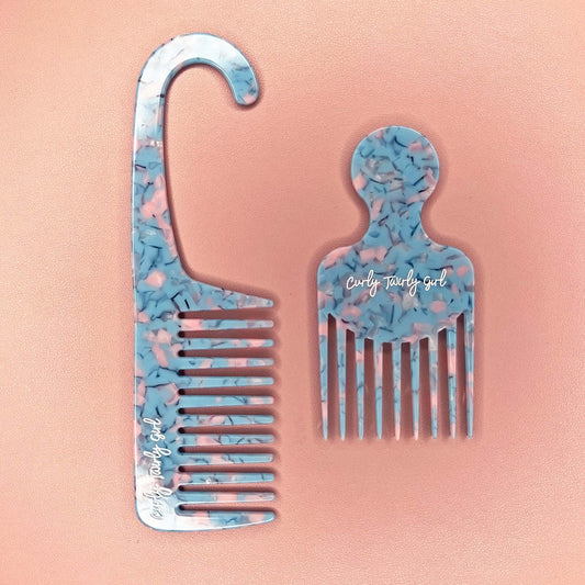 Blue shower wide tooth comb and afro hair comb set