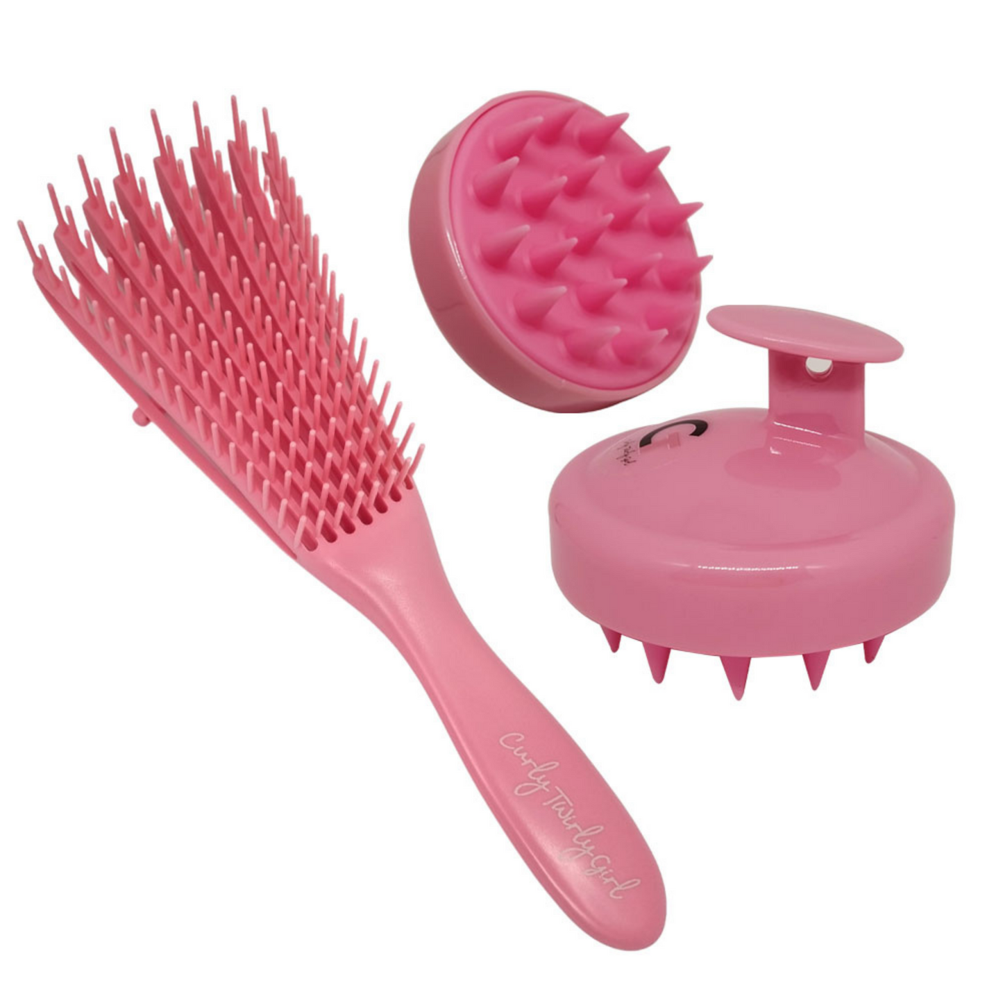 Pink shampoo detangler brush and scalp massager brush 