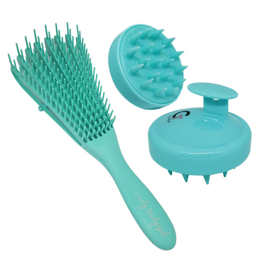 Blue detangling brush and scalp massager shampoo brush