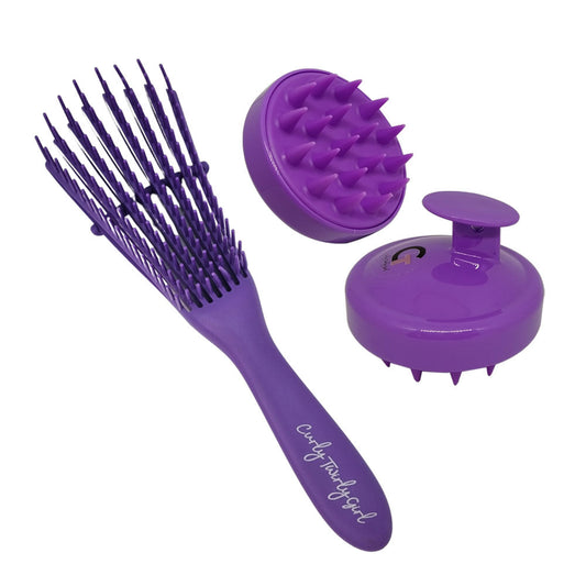 Purple shampoo detangler brush and scalp massager brush 