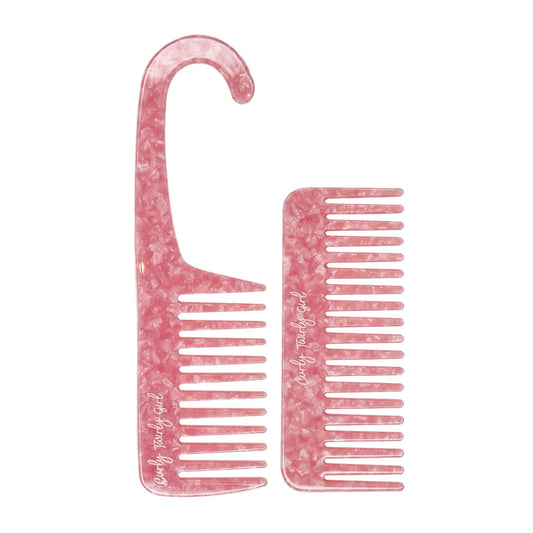 Pink wide tooth comb bundle set, including shower comb and wide tooth comb set