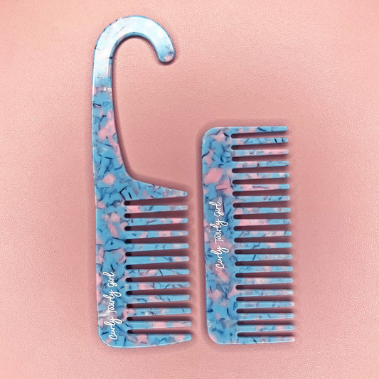 Blue shower comb and wide tooth comb set 
